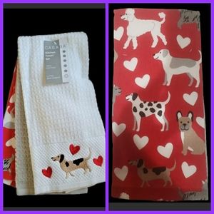 Casaba Dog Print Kitchen Towel Set - Red and White
